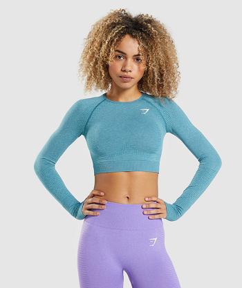 Corp Tops Gymshark Vital Seamless 2.0 Long Sleeve Mujer Turquesa | CO 2568OKI